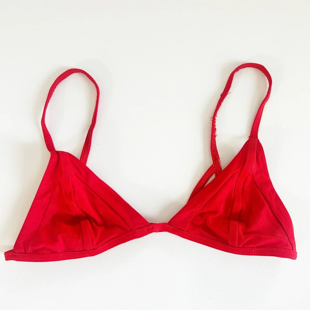 Frankie's Bikinis Womens Valentina True Red Triangle Summer Bikini Top Size M